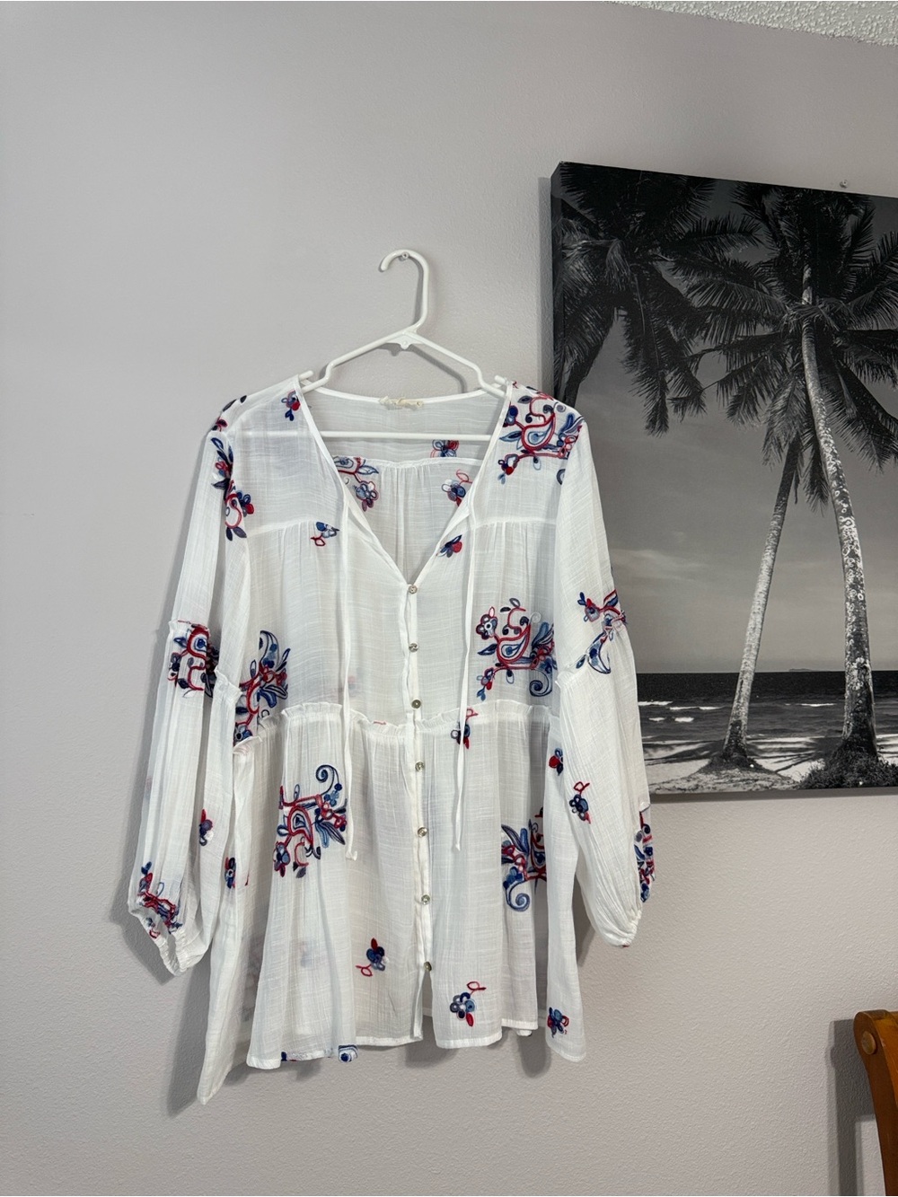 Hope Springs 🇺🇸Red White Blue Embroidered Peasant Blouse - Picture 10 of 10
